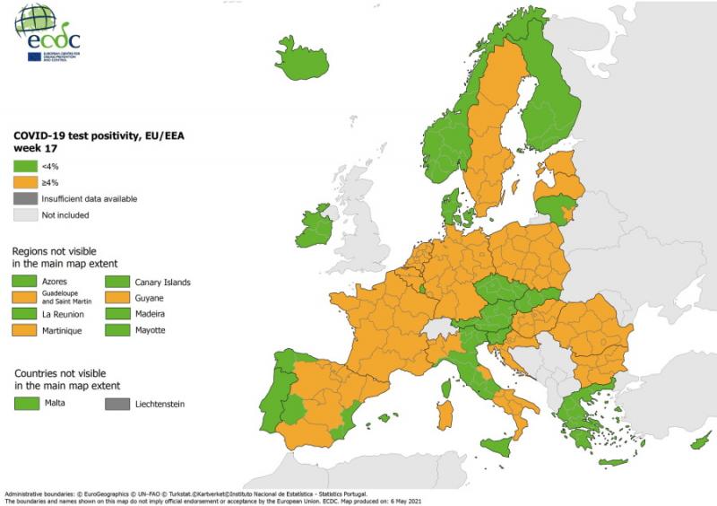 Πράσινη για ακόμη μία εβδομάδα η Ελλάδα στο δείκτη θετικότητας του ECDC